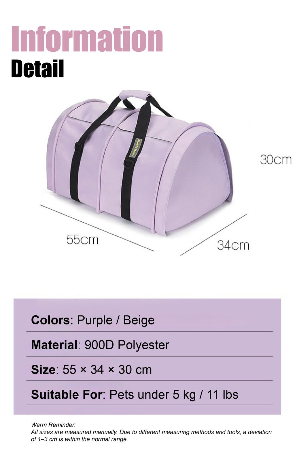 Large Capacity Pet Sling Bag – Heavy-Duty Travel Carrier for Cats and Small Dogs, Perfect for Picnic & Camping